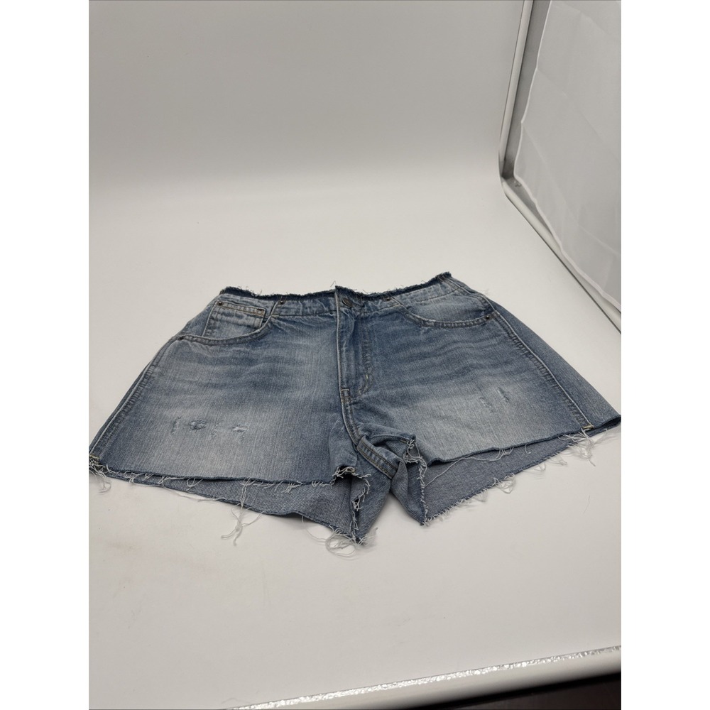 Arizona Jean Co Womens Size 5 Blue High Rise Distressed Raw Hem Denim Shorts